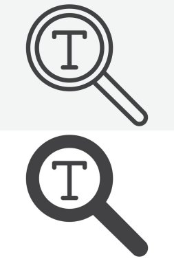 Yazı tipi arama simgesi farklı şekilde ayarlandı. Çizgi, taslak ve katı vektör simgesi ile düzenlenebilir vuruş. Büyüteç simgesi ile tipografi işareti ve sembol.