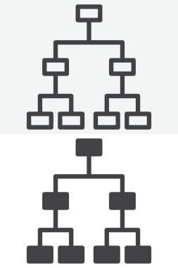 Hiyerarşik yapı diyagramı simgesi farklı bir şekilde ayarlandı. Çizgi, taslak ve katı ikon vektör işareti ve düzeltilebilir vuruşlu sembol. Organizasyon şeması için hiyerarşi simgesi.