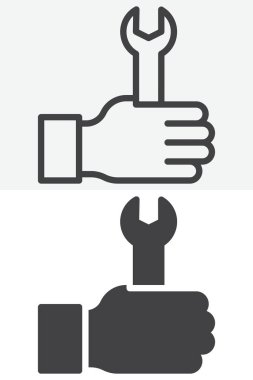 El simgesini farklı bir şekilde ayarla. Çizgi, taslak ve düzgün bir ikon, düzenlenebilir vuruş vektör işareti ve sembolü var. Mühendislik servisi için anahtar simgesi.