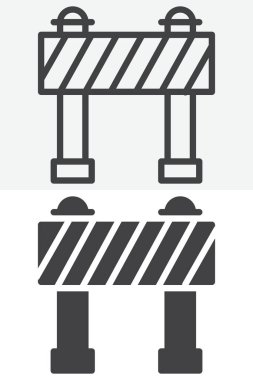 İnşaat bariyeri simgesi farklı şekilde ayarlandı. Çizgi, taslak ve düzgün bir ikon, düzenlenebilir vuruş vektör işareti ve sembolü var. Mühendislik için bariyer simgesi.