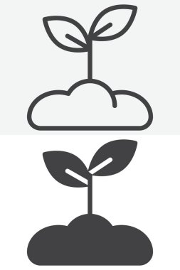 Topraktan büyüyen genç bitkiler farklı stil ikonu setinde. Temiz çizgi, taslak ve simge sürümleri, düzenlenebilir vuruş vektör işareti ve sembol. Eko tasarım simgesi için bitki toprak simgesi.