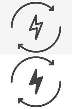 Farklı stil simgeli dairesel oklar. Çizgi, taslak ve düzgün bir ikon, düzenlenebilir vuruş vektör işareti ve sembolü var. Güç ve ekonomi simgesi için yenilenebilir enerji simgesi.