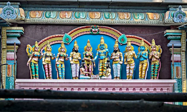 Vista Esculpida Pintada Cena Casamento Deus Rama Templo Panchamukha Anjaneya — Fotografia de Stock