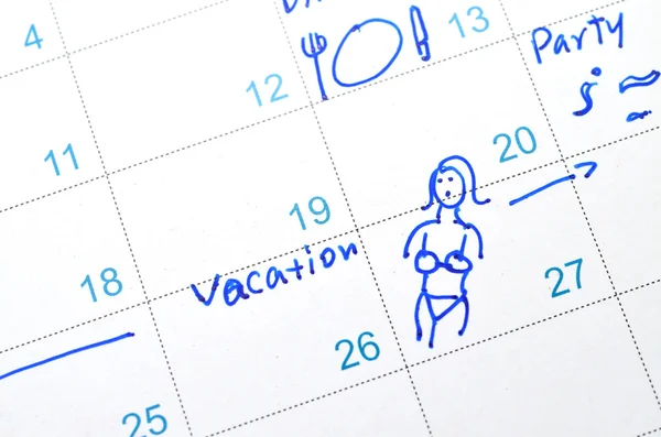 Vacation write in calendar — Stock Photo, Image