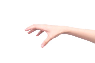 Beyaz arka planda bir şeyi yakalayan el. 