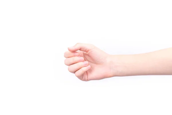 Υπάρχει Ένα Ανθρώπινο Χέρι Στο Λευκό Φόντο — Φωτογραφία Αρχείου