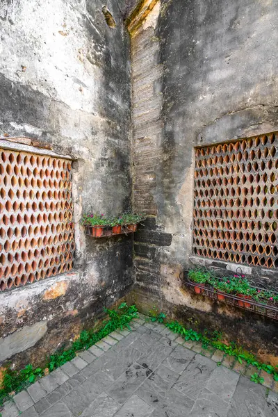 Windows and flower stands of ancient Chinese buildings