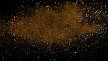 Kurutulmuş Baharat Karışımı Süper Yavaş Çekimde Çarpışıyor, 1000fps. Yüksek Hız Sinema Kamerası, 4K.