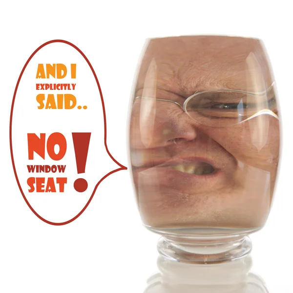 Angry face locked up in glass with comment — Stock Photo, Image