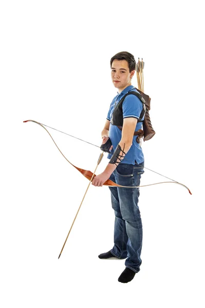 Boy holding a bow an arrow — Stock Photo, Image