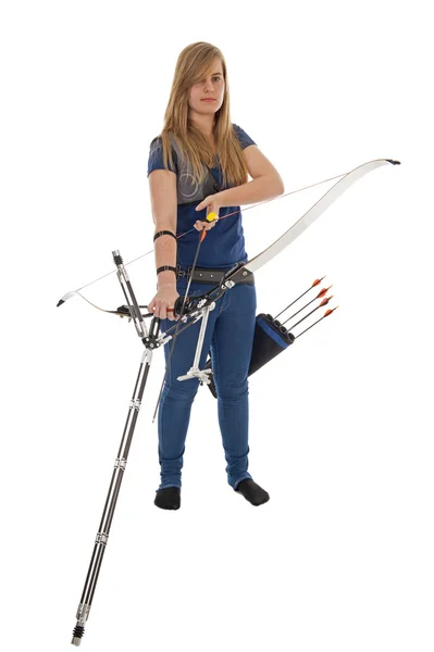 Girl with a bow an arrow — Stock Photo, Image