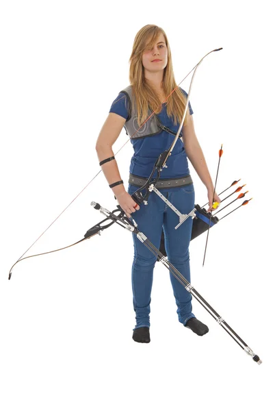 Girl holding a bow an arrow — Stock Photo, Image