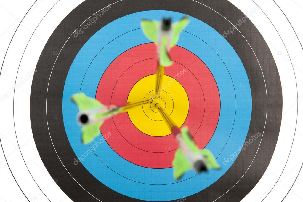 Archery target with arrows in short dept of field