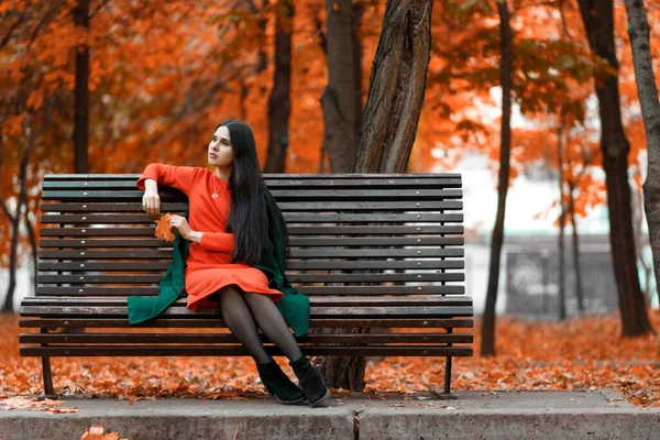 Güzel, genç bir kadın. Sonbahar, açık hava portresi. — Stok fotoğraf