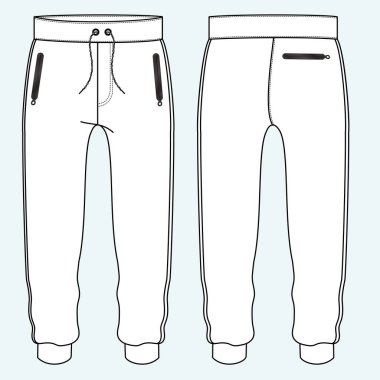 SWEAT PANTS FASHION FLAT SKETCHES technical drawings teck pack Illustrator vector template clipart