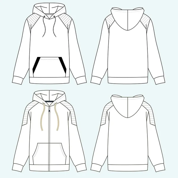 Hoodie Fashion Flat Sketches Technical Drawings Tech Pack Illustrator Vector — Stock Vector