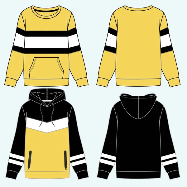 Hoodie Fashion Flat Sketches Technical Drawings Tech Pack Illustrator Vector — Stock Vector
