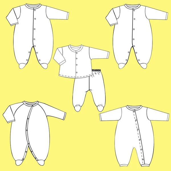 Kollektion Baby Romper Kläder Design Mall Pojke Och Flicka Set — Stock vektor
