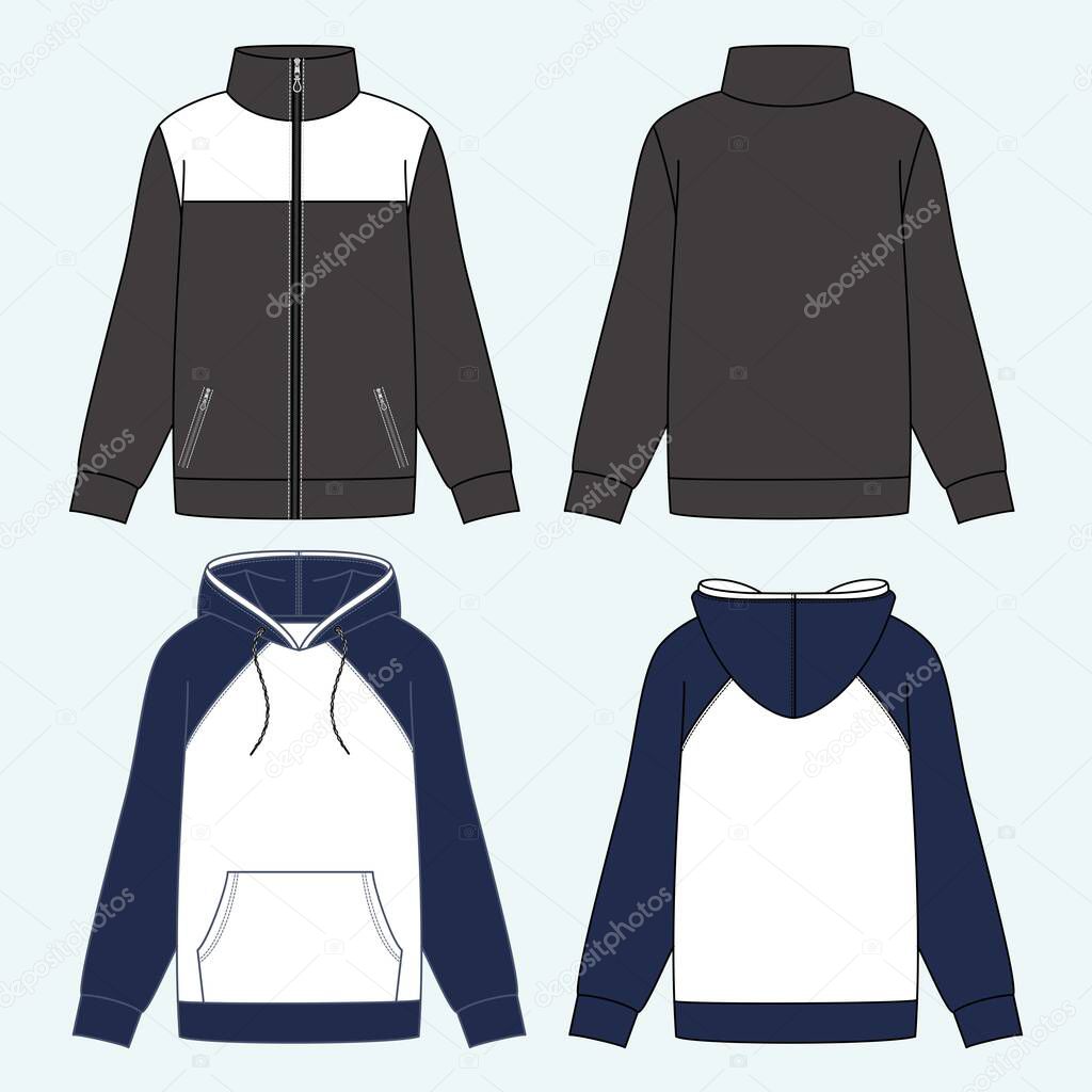 HOODIE FASHION FLAT SKETCHES technical drawings tech pack Illustrator vector template