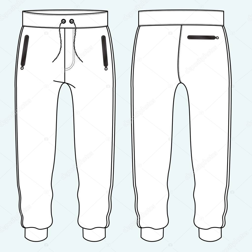 SWEAT PANTS FASHION FLAT SKETCHES technical drawings teck pack Illustrator vector template