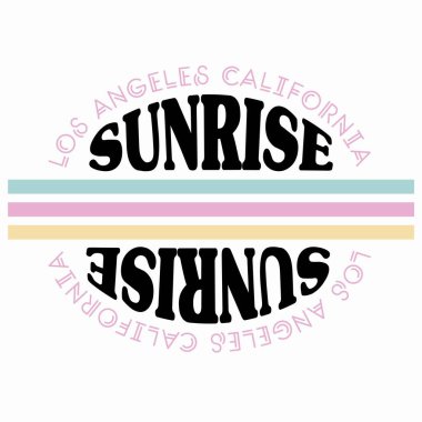 Kaliforniya plaj metni, dalgalar ve güneş vektör çizimleri. Tişört izleri ve diğer kullanım alanları için.