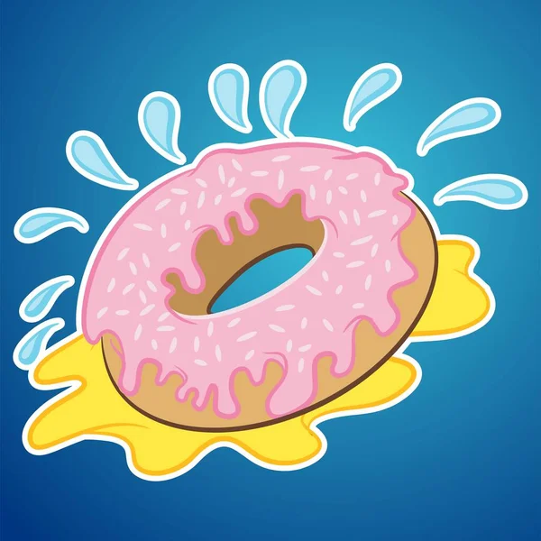 美味的新鲜甜甜甜圈从糕点烘焙 涂有彩色釉料的甜点 高热量的粉红色草莓甜食 孤立的卡通画 — 图库矢量图片