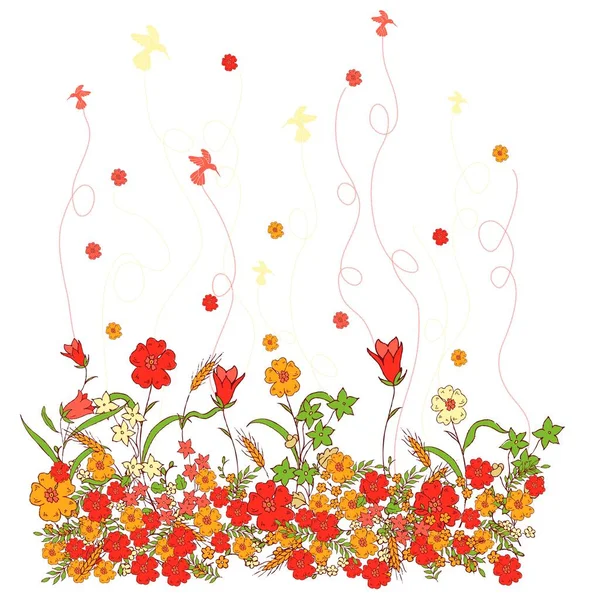 Bouquet Floral Motif Vectoriel Avec Petites Fleurs Feuilles — Image vectorielle