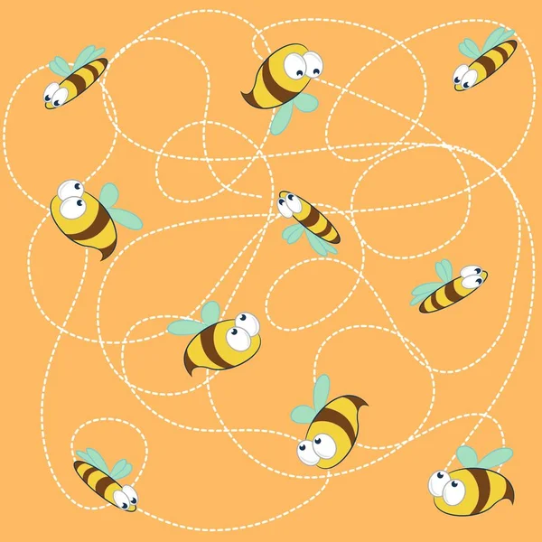 Cute Bees Vector Seamless Pattern Hand Drawn Illustration — Stock Vector