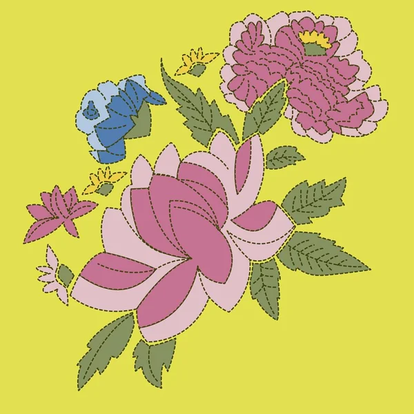 Illustration Vektor Rosa Rosen Stickerei Auf Hintergrund — Stockvektor