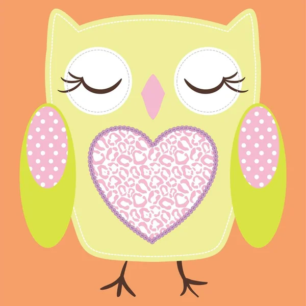 Cute Pink Owl Siedzi Gałęzi Postać Kreskówki Izolowana Białym Wektorze — Wektor stockowy