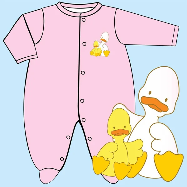 Illustration Canard Vecteur Chat Avec Bébé Dans Les Vêtements Mode — Image vectorielle