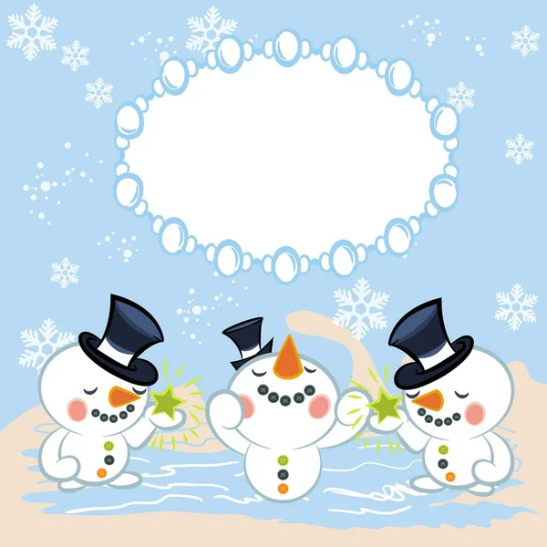 Illustration Vector Snowman Play Friends Background — Stock Vector