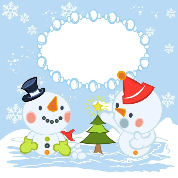 Illustration Vector Snowman Play Friends Background — Stock Vector