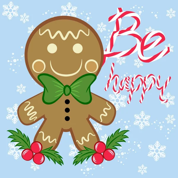 Holiday Gingerbread Man Cookie Cookie Shape Man Colored Icing Happy — Stock Vector