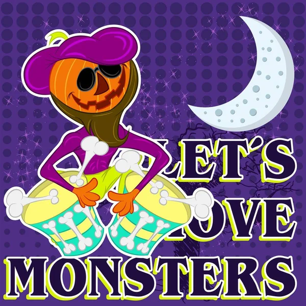 Halloween Citrouille Personnage Jouer Musique Fête Vacances Isoler Sur Fond — Image vectorielle