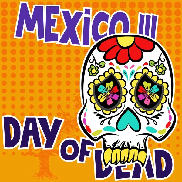 Illustration Vector Sugar Skull Style Day Dead Mexico Celebration Text — Stock Vector