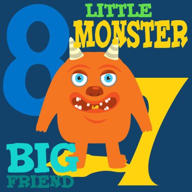 Metni ve arkaplanı olan sevimli canavarın illüstrasyon vektörü