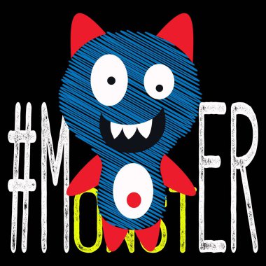 Çizim vektörü sevimli canavar metin ve arkaplan ile çizim tasarımı