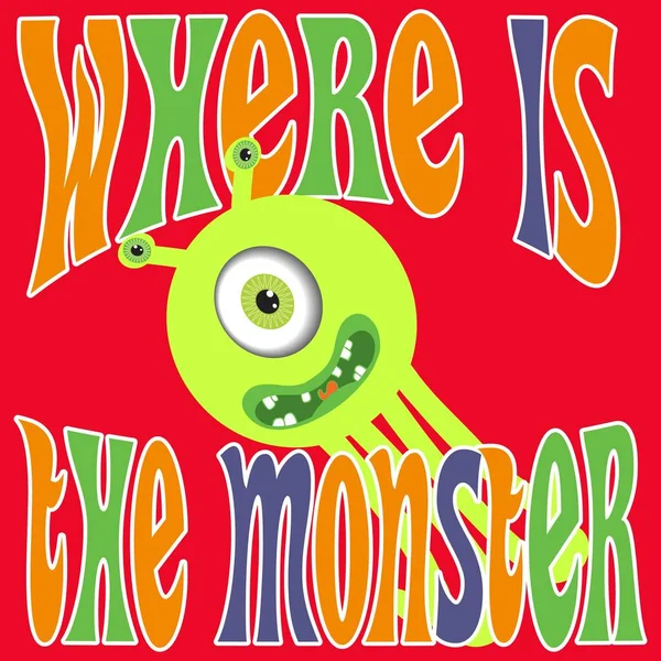 Illustratie Vector Van Schattig Monster Met Tekst Achtergrond — Stockvector