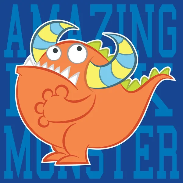 Illustratie Vector Cool Monster Met Hoorns Tekst Achtergrond — Stockvector