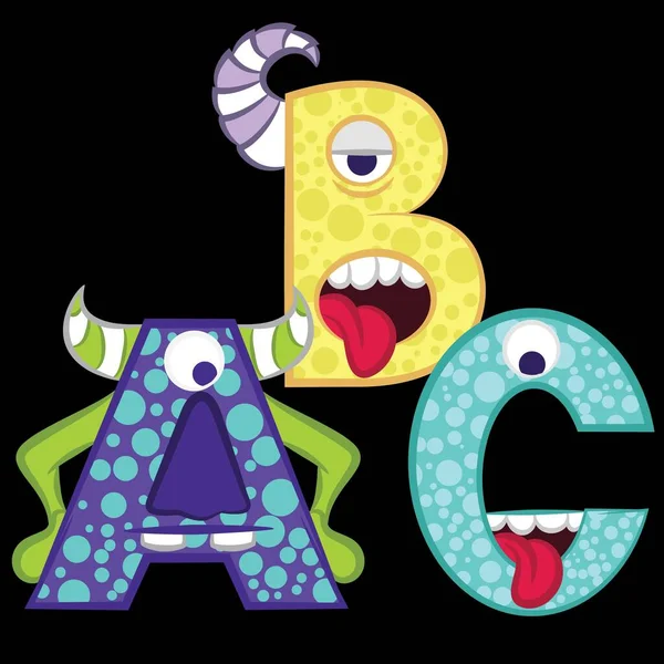 Niedliche Und Lustige Monster Alphabet Und Zahlen Zeichentrickfiguren Für Kinder — Stockvektor