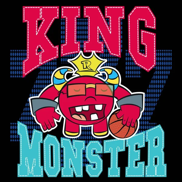 Illustrationsvektor Cooles Monster Spielt Basketball Design Mit Text Und Hintergrund — Stockvektor