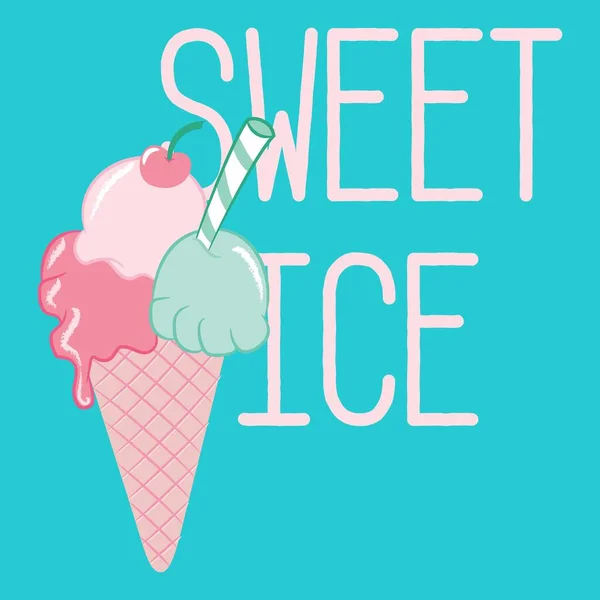 Ilustración Vector Lindo Helado Con Texto Fondo Para Diseño Gráfico — Vector de stock