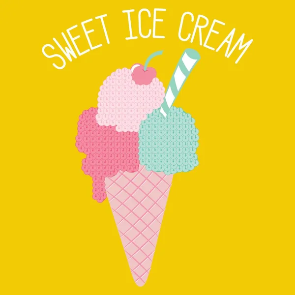 Ilustración Vector Lindo Helado Con Texto Fondo Para Diseño Gráfico — Vector de stock