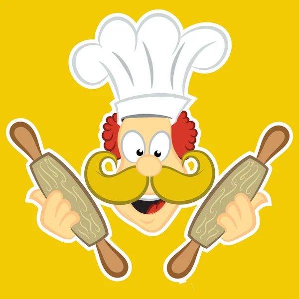 Gros Chef Bande Dessinée Illustration Clip Art Vectoriel Avec Des — Image vectorielle