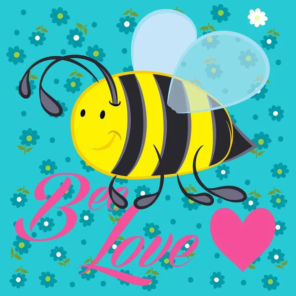 Ilustración Vector Abeja Linda Con Corazón Texto Fondo — Vector de stock