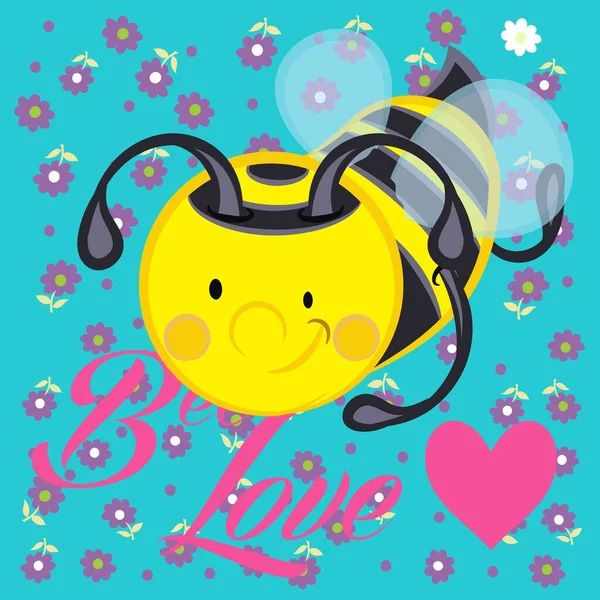 Ilustración Vector Abeja Linda Con Corazón Texto Fondo — Vector de stock