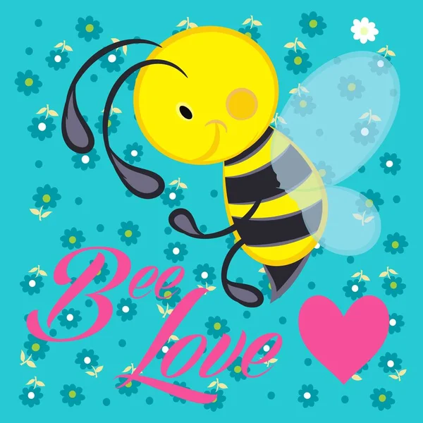 Illustration Vector Cute Bee Heart Text Background — Stock Vector