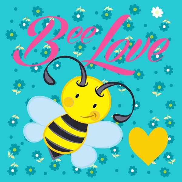 Illustration Vector Cute Bee Heart Text Background — Stock Vector