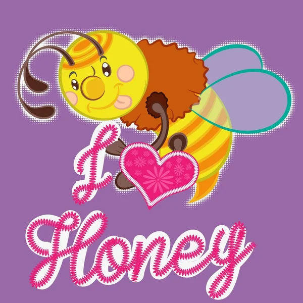 Ilustración Vector Abeja Linda Con Corazón Texto Fondo — Vector de stock